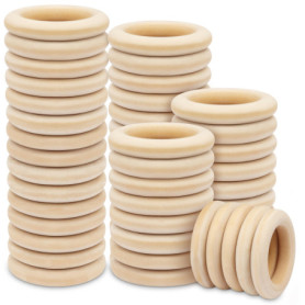 Belle Vous Lot de 50 Anneaux en Bois Naturel - Diamètre Extérieur 70 mm et Intérieur 50 mm - Anneau Bois Naturel Non Traité pour