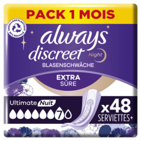 Always Discreet Extra Secure, Serviettes Pour Incontinence ou Fuites Urinaires, Fuites Importantes, Format Eco, 7 Gouttes, Ultim