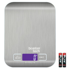Boston Tech Balance de Cuisine Électronique de Haute Précision 5000g/1g avec Écran LCD Rétroéclairé, 6 Unités et Fonction Tare A