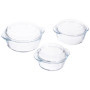 Borcam, 159021, ENSEMBLE DE 6 PIÈCES - 3 Cocottes avec couvercle en verre à mettre sur le dessus, à utiliser au four, en verre b