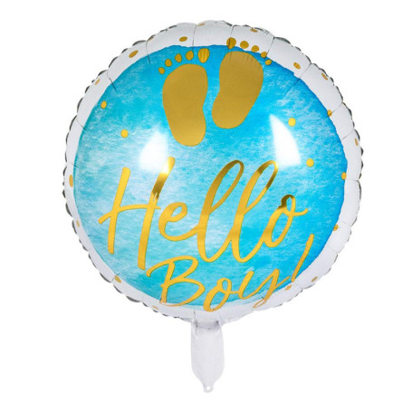 Boland 53241 - Ballon gonflable Hello Boy - Diamètre : 45 cm - À remplir - À l'hélium - Pour fête prénatale, naissance, garçon, 