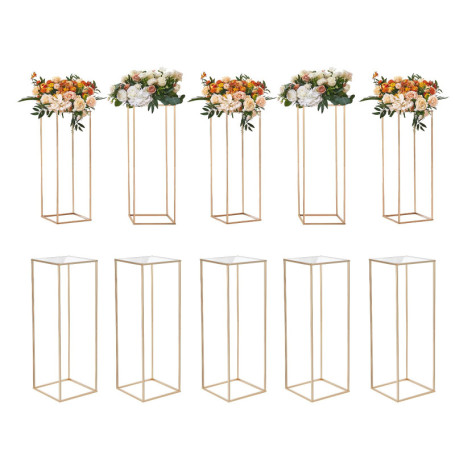 VEVOR 10PCS Support de Fleurs de Mariage 80 cm Porte-fleurs Métal Doré Centre de Table Mariage Vase Géométrique Stratifié Acryli