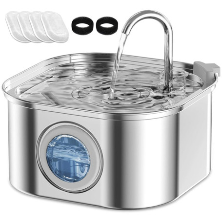 AQXONG 3.2L Fontaine à Eau pour Animaux de Compagnie en Acier Inoxydable, Fontaine à Eau pour Chat Ultra Silencieuse avec Lumièr