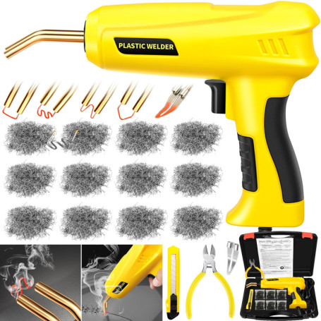 ZQEJEFD 200W Soudure Plastique, 2 en 1 Kit de Reparation Souder Plastique avec 1000Pcs 6 Types Agrafes,Soudeuse Plastique Machin