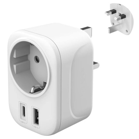 PAIDASHU Adaptateur Prise Anglaise UK Angleterre France Adaptateur de Voyage avec USB A & C 2.4A, Europe Francaise FR 2 Broches 