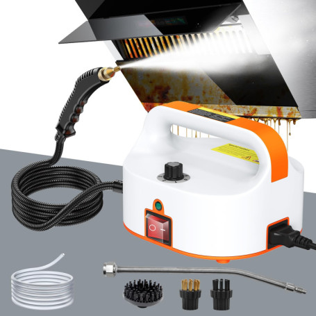 2500W Nettoyeur Vapeur, Nettoyeur Vapeur pour Canapé, Conception Sans Réservoir d'eau avec Tuyau d'aspiration 1,1M, avec 3 Têtes