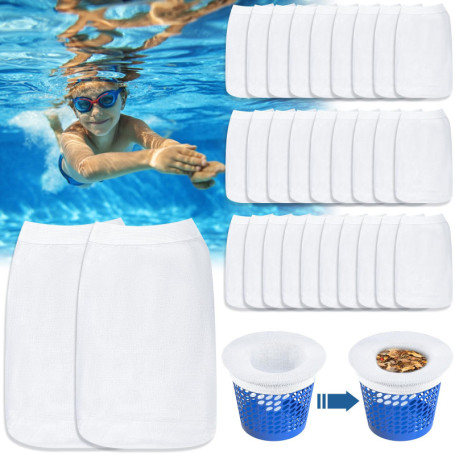 POWZOO 30 Pièce Chaussette Skimmer Piscine,Chaussettes Skimmer Reutilisable pour Panier Skimmer,Maille Ultra Fine,Nylon Élastiqu