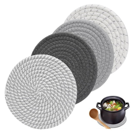 Lot de 4 Dessous de Plat en Fil de Coton, Ddessous de Verre Tressés 18 * 18cm Dessous de Verre Ronds Tissés, Dessous De Plat Tre