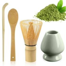 Lot de 4 fouets à matcha TOATELU (100 poils), fouet à matcha avec 2 cuillères à matcha, support pour la cérémonie du thé japonai