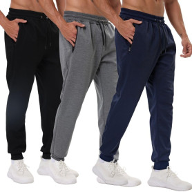 Bsrpolry Lot de 3 pantalons de survêtement athlétiques pour homme avec poches zippées, pantalon de jogging pour homme