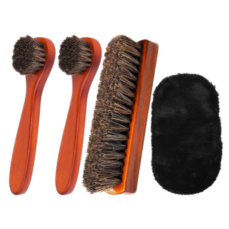 Lot de 4 brosses à chaussures en crin de cheval, brosse à bottes en crin de cheval, brosse de polissage brillante, brosse à chau