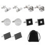 Lot de 5 paires de boutons de manchette en acier inoxydable, 1 sac de rangement, boutons de manchette pour costume de chemise po