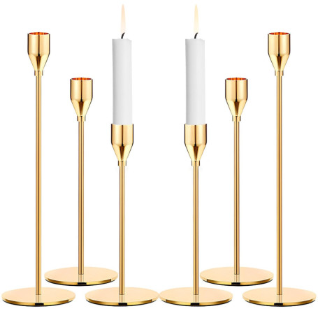 ZHYLUO Bougeoir Doré Coniques 6 Pièces Chandelier de Mariage 33/28/22cm Chandeliers Coniques pour la Maison pour Les Fêtes,Maria