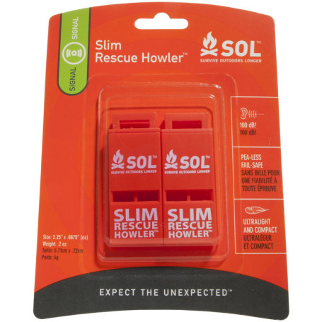 SOL Slim Rescue HOWLER 2 Pack Pack SIFFLET 100 DB Mixte Adulte, Orange