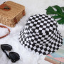 MengH-SHOP Chapeau de Seau Réversible Noir et Blanc Imprimé à Carreaux Chapeau de Pêcheur en Coton Unisexe Pliable Chapeau de So