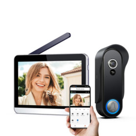 SIMBAILAI WiFi 1080P Vidéo Interphone Visiophone Portier sans Fil,Écran Tactile 7 Pouces, Champs de Vision 160°,Verre trempé, Dé