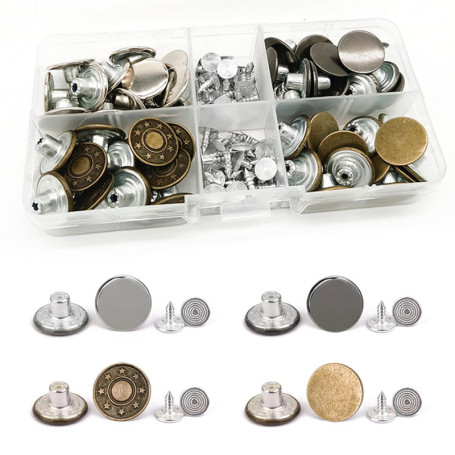 Eupneicu Jeans Buttons[ 60 Piecès ], Bouton Pantalon Jean Amovible, 17mm Bouton Pression Jean, pour la Réparation de Vêtements, 