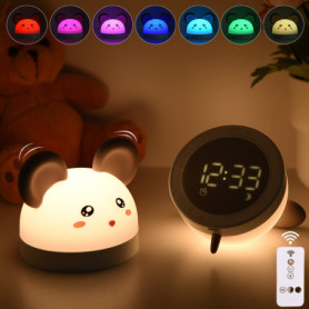 Veilleuse Enfant 3-en-1 Réveil et Veilleuse 7 Couleurs LED Portable Bawoo Gollum Souris Horloge de Chevet en Silicone Luminosité