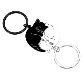 Wisebom Lot de 2 Porte-Clés Couple Chat Blanc Noir Porte-clés Assorti pour Couple Porte-clés Chat Mignon pour Couples Porte-clés