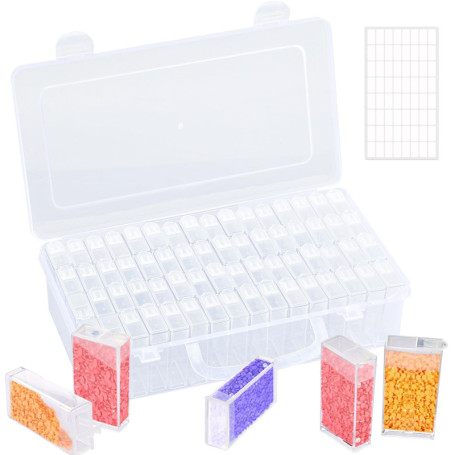 64 Grilles Diamond Painting Accessoires Boite de Rangement, Amovible en Plastique Broderie à Compartimen, 5D Diamant Outils de P