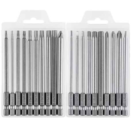 Embout de Tournevis Long 20pcs, YUHIAKE Embouts de Vissage Magnetique, Torx T8-T40, Hexagonal H2-H6, Phillips PH1 PH2, PZ PZ2, P