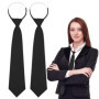 Cravates Noires pour Femme 2 pcs Cravate Longue Uniforme JK pré Nouée avec élastique Cravate Fine Réglable
