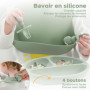 NEXROLA Assiette Bebe, 8 pièces, Vaisselle Bebe Silicone, Assiette Ventouse pour Bébé, Bol Cuillere Bavoir Bebe, Set Repas Bébé,