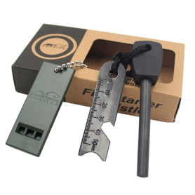 Pierre à Feu Allume Feu en Silex Magnésium Briquet Kit 7 en 1 avec Manche en Bois Fabriqué à La Main épais De 5/16" 10,000 Gerbe