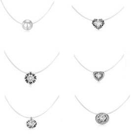 Floatdream 6 Pièces Collier Invisible en Fil de Nylon, Collier Collier Transparent Invisible, Collier de perles Transparent en Z