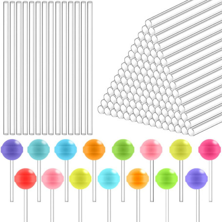DOUSELLA 120 Pièces Bâtonnets de Sucettes en Acrylique Bâtonnets de Sucettes Transparentes Baton Acrylique Cake Topper Bâton Pop