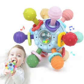 Jouet pour Bébé à Partir de 0-3 Mois, Anneau de Dentition en Silicone, Hochet Sensoriel, Jouet de Préhension en Silicone, Educat