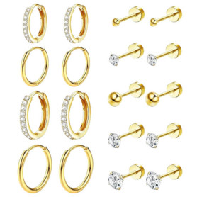 MeoZynxadril 9 Paires Boucles d'Oreilles, Boucle D'oreille Acier Inoxydable, Piercing Oreille Cartilage, Boucles D'oreilles Femm