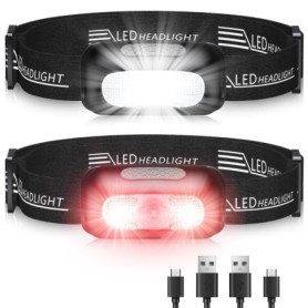 EOIWUY Lampe Frontale, [Lot de 2] Lampe LED Frontale Ultra Puissante Rechargeable avec 5 Modes, Lumière Blanche et Rouge & Étanc