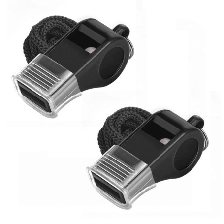 Lahviuu Sifflets, 2 Pcs Plastique Sifflet Arbitre Sifflet de Sport avec Cordon,Noir Sifflets Sonores Forts Parfaits,pour Les Ent