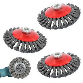 PRITOK Lot de 3 Brosses Métalliques pour Meuleuse d'Angle : Ø 125 mm Circulaire en Acier Flexible, pour Accessoires de Nettoyage