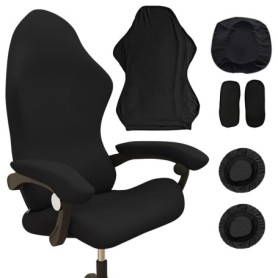 WIYETY Lot de 4 housses de chaise de gaming noires - Lavables - Avec accoudoirs, dossier de chaise et housse de siège - Avec 1 p