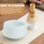 WIYETY Kit Complet Cérémonie du Thé Matcha - Lot de 4 Pièces (Fouet en Bambou, Bol Céramique Bec Verseur, Support et Pelle) - Po