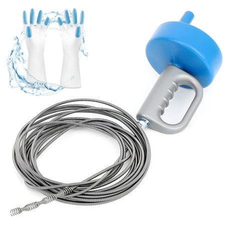 Furet Déboucheur Canalisation 10m Deboucheur Extensible Spirale de Nettoyage de Tuyaux avec Gants, Deboucheur WC, pour Salle Bai