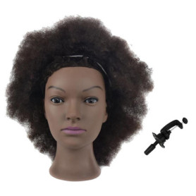 Tcwuzick Tête de mannequin africain américain avec 100 % cheveux humains - Pour la cosmétologie - Cheveux afro - Pour le coiffag