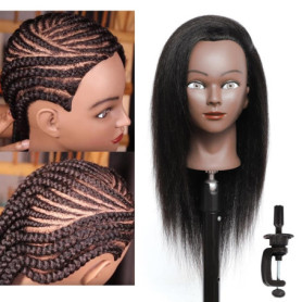 Tête de mannequin avec de vrais cheveux Coiffeur Tête d'entraînement Mannequin Cosmétologie Tête Coiffeurs Pratique Tête d'entra