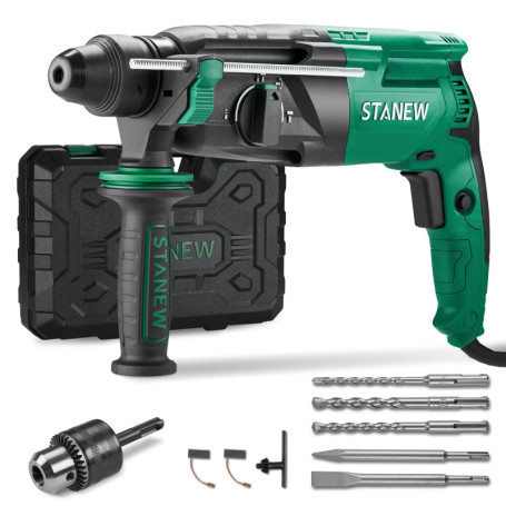 STANEW Marteau Perforateur Filaire SDS Plus 950W, Marteau Perforateur 0-1150RPM/5100BPM avec 4 fonctions et embrayage de sécurit