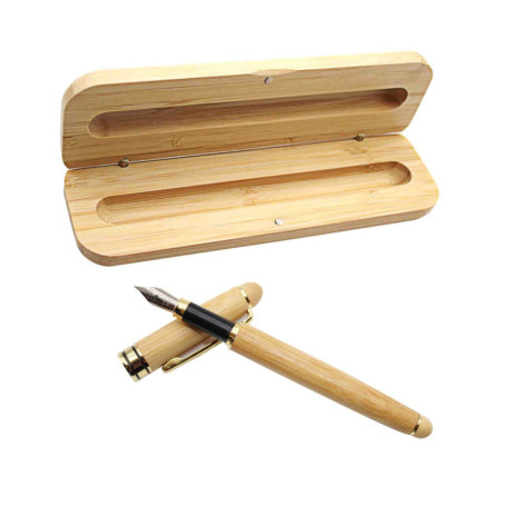 WJUAN Stylo Plume Vintage Stylo Plume en Bambou 14 cm/ 5,5 pouces, Ensemble de Stylo Plume Exécutif Bambou Naturel Fait à la Mai