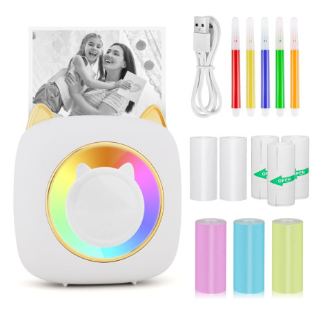 GuKKK Imprimante Photo Portable, Mini Imprimante Photo Instantané sans Fil, Imprimante Thermique sans Fil BT Imprimante Mobile a