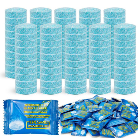 100 Pièces Pastille Lave Glace pour Pare-Brise Auto, Liquide Lave Glace Voiture Convient aux tablettes de nettoyage pour vitres,