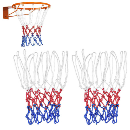 Lectorias Lot de 2 Filet Basket en Polyester, Filet de Basketball Amovible 12 Boucles, tricolores Rechange Filet Panier Basket-B