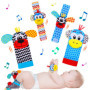 hugttt 4 Pcs Bébé Poignet et Chaussettes Hochet Jouets, Pied Finder et Poignet de Bell Strap Hochet Chaussettes Animaux Jouet Ev