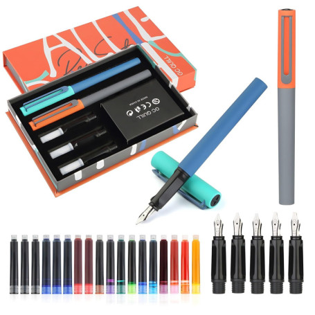 GC QUILL Ensemble de stylos à plume de calligraphie, 5 plumes différentes et 18 cartouches d'encre, ensemble de calligraphie pou