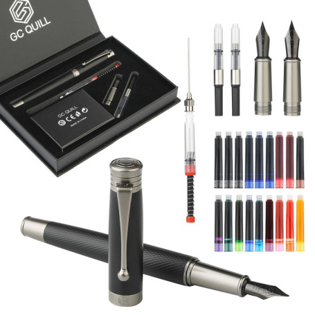 GC QUILL Ensemble de stylos plume à pointes fines et moyennes, comprenant 18 cartouches d'encre, un convertisseur de recharge d'