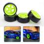 Pxyelec Lot de 4 jantes vertes de 12 mm et pneus lisses pour voiture RC 1/10