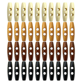 Lot de 40 Boutons en Corne et Bois - Double Trou, Forme d'Olive - Pour Manteau en Laine, Veste - 4 Couleurs